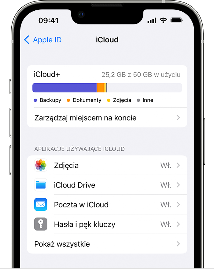 Wybieranie aplikacji używanych z usługą iCloud na iPhonie
