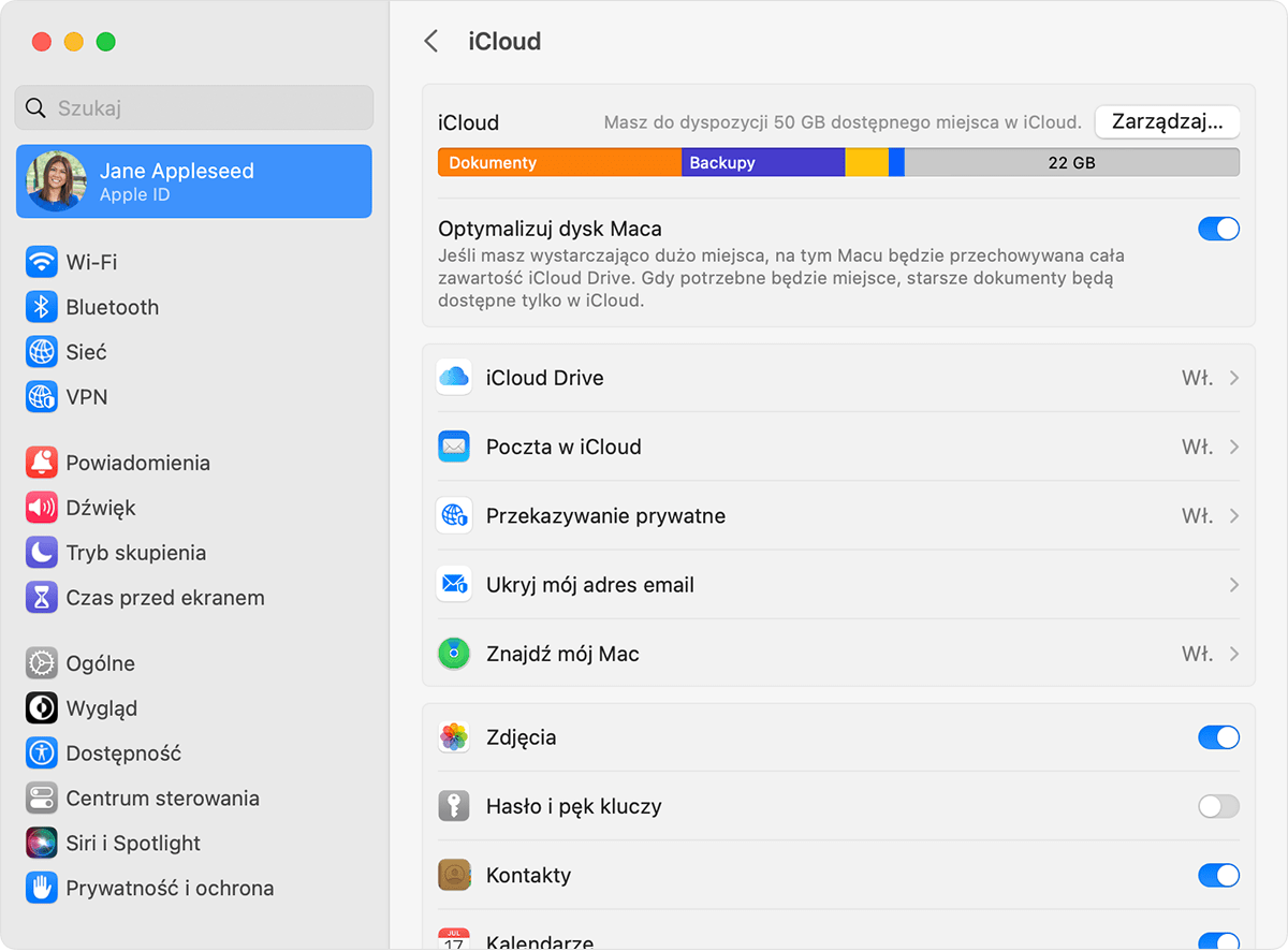 Usługa iCloud Drive jest wymieniona poniżej sekcji Optymalizuj dysk Maca.