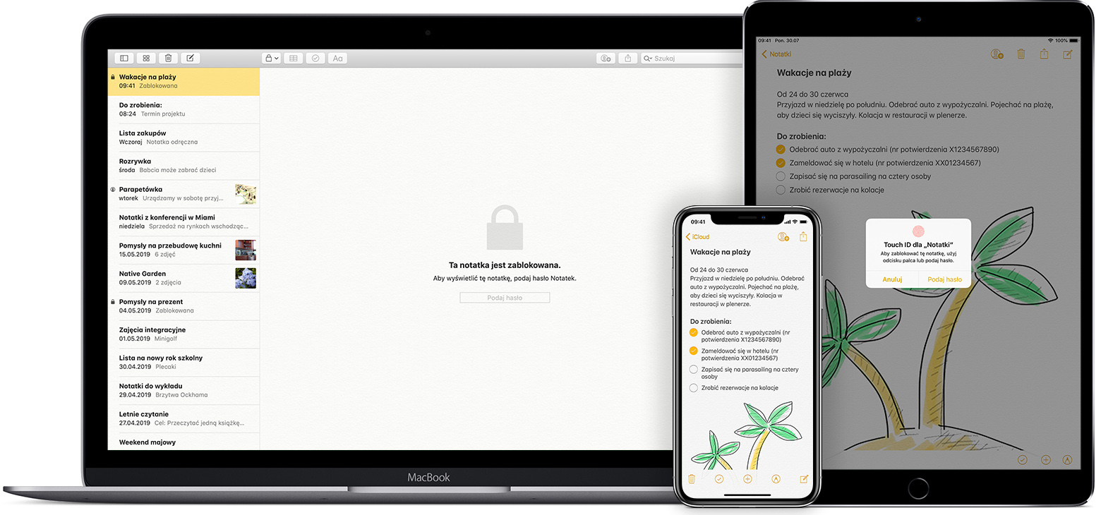 Blokowanie notatek na telefonie iPhone, iPadzie, iPodzie touch i