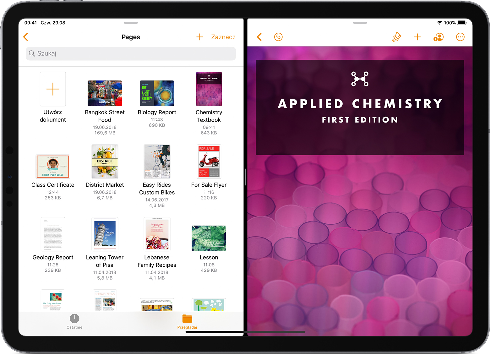 Praca z wieloma dokumentami w aplikacji Pages, Numbers lub Keynote na