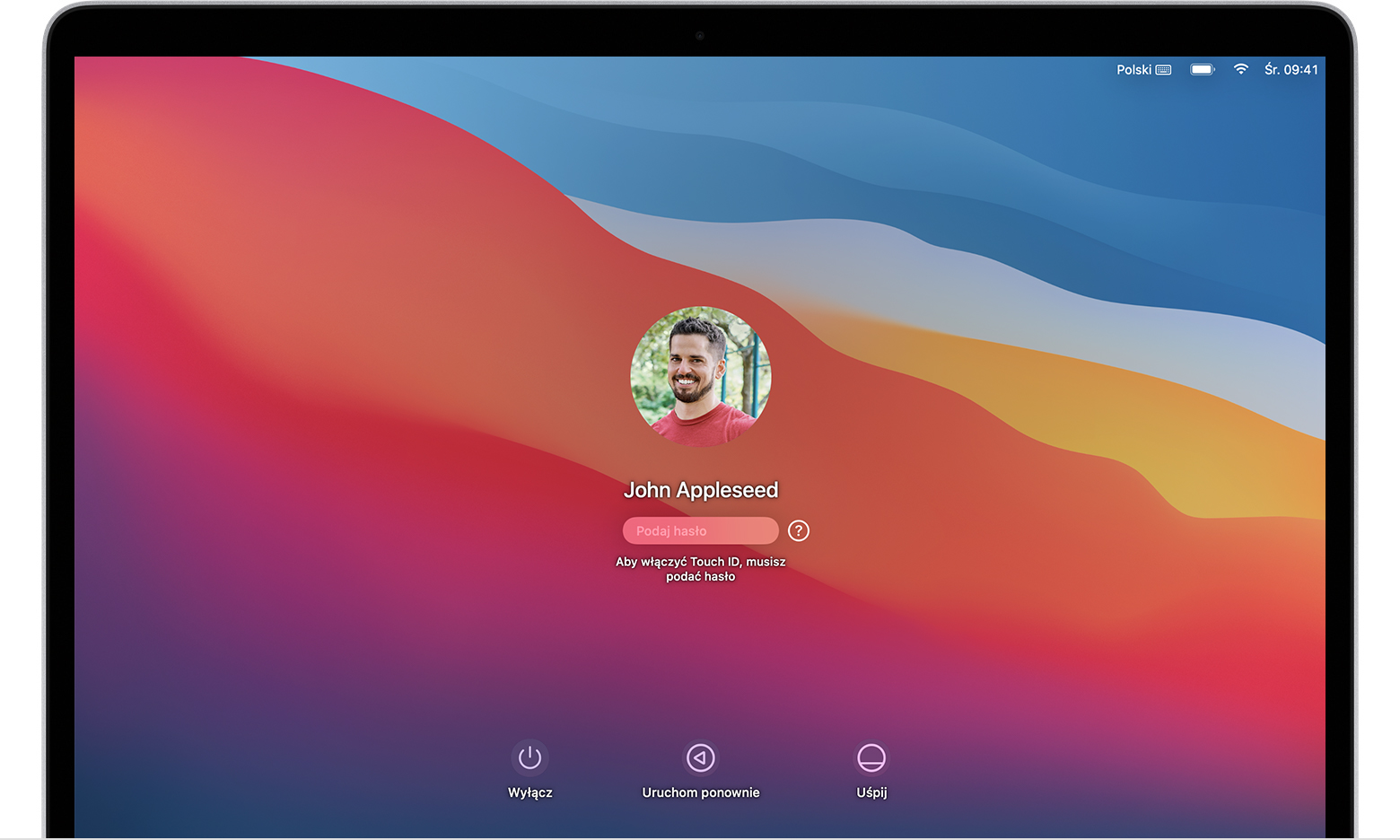 Ekran logowania użytkownika systemu macOS Big Sur