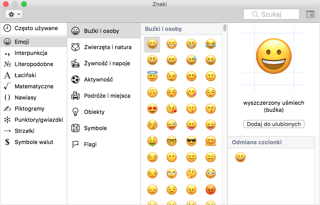 Wprowadzanie liter ze znakami diakrytycznymi, ikon emoji i symboli na