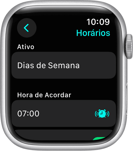 Tela do Apple Watch mostrando opções para editar todos os horários de sono