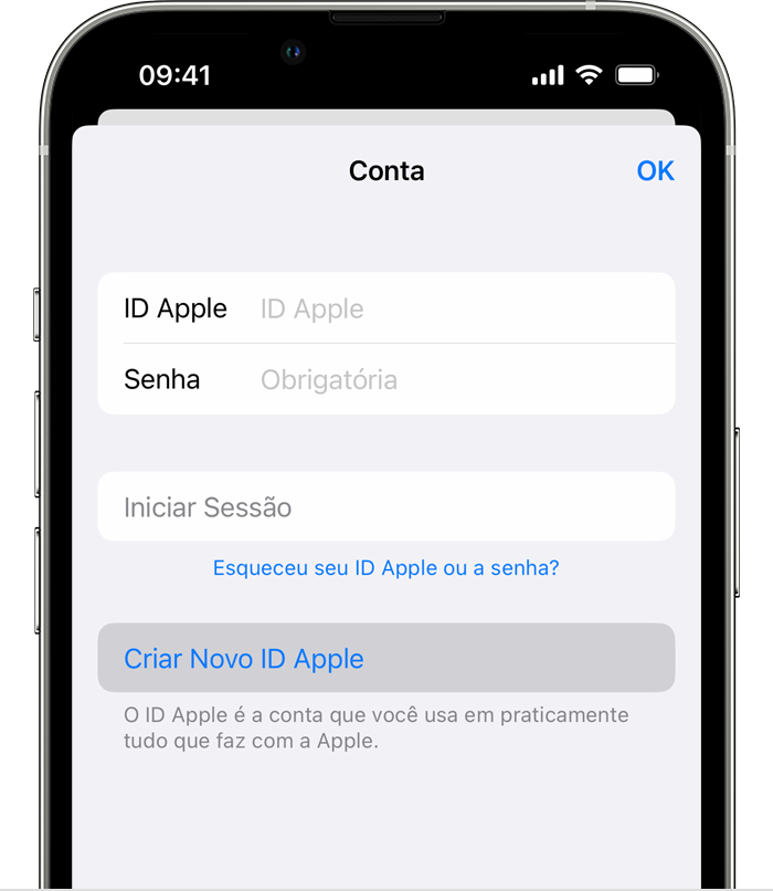 Crie um ID Apple na App Store no iPhone