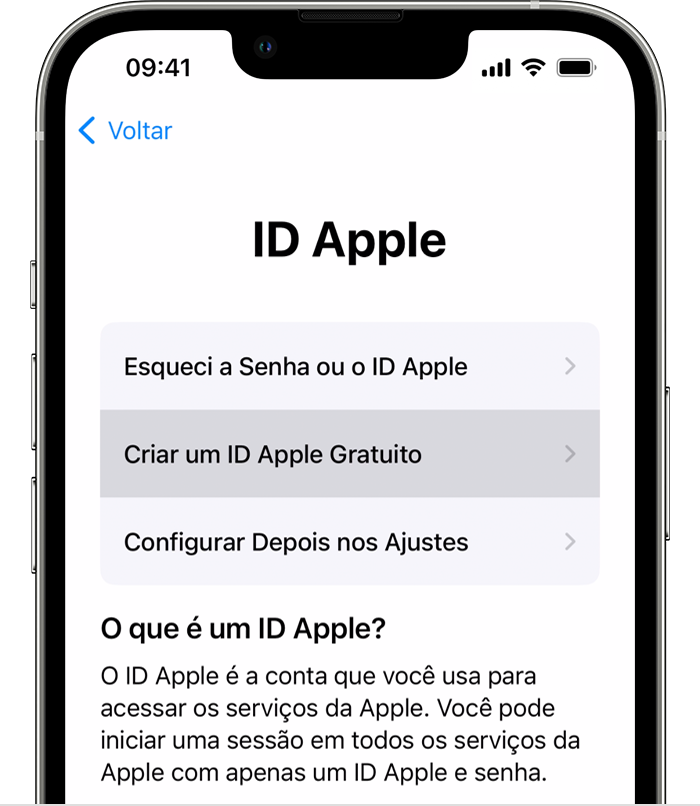 Crie um ID Apple ao configurar um novo iPhone