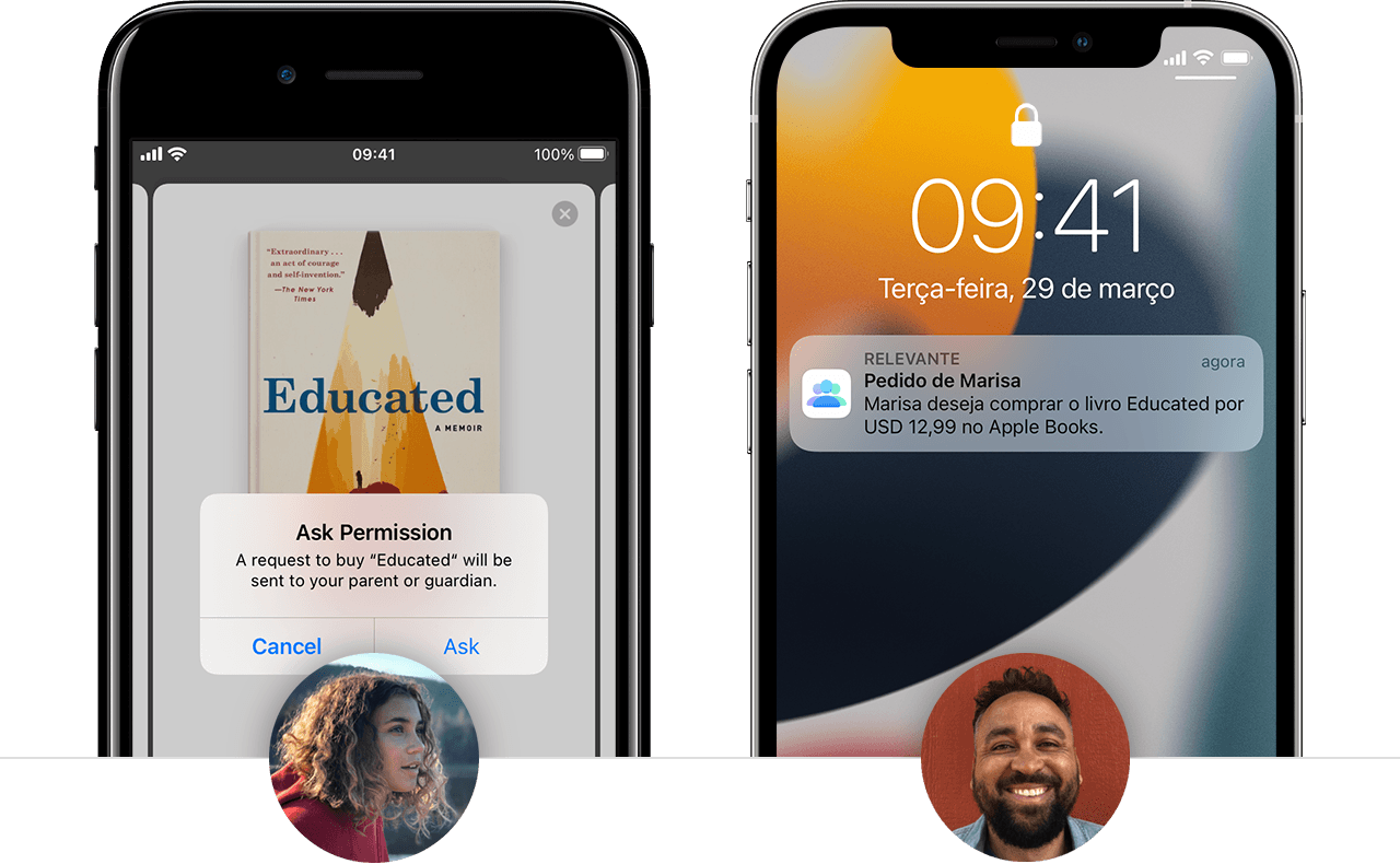 O iPhone de um pai mostra uma solicitação que uma criança fez em seu próprio iPhone.