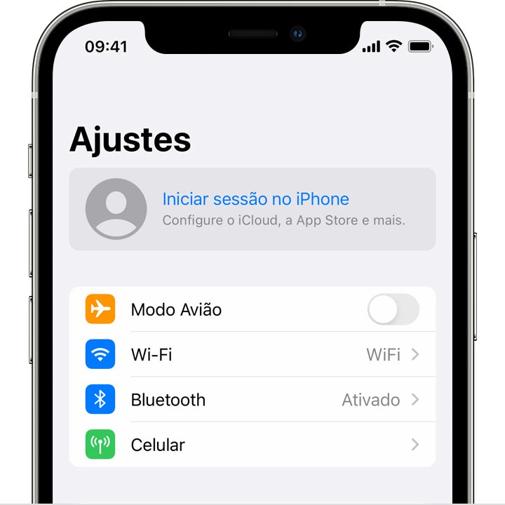 Tela do iPhone mostrando como iniciar sessão em um dispositivo com ID Apple.