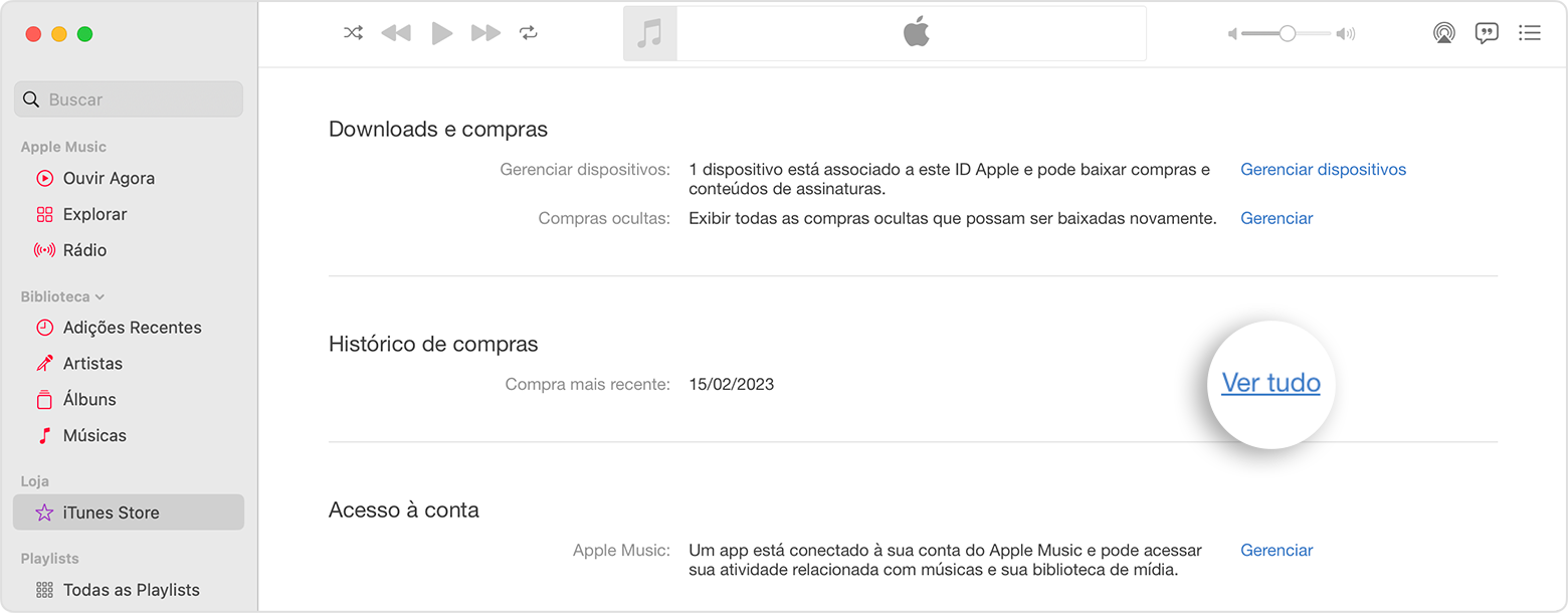 Como visualizar o histórico de downloads/compras do ID Apple