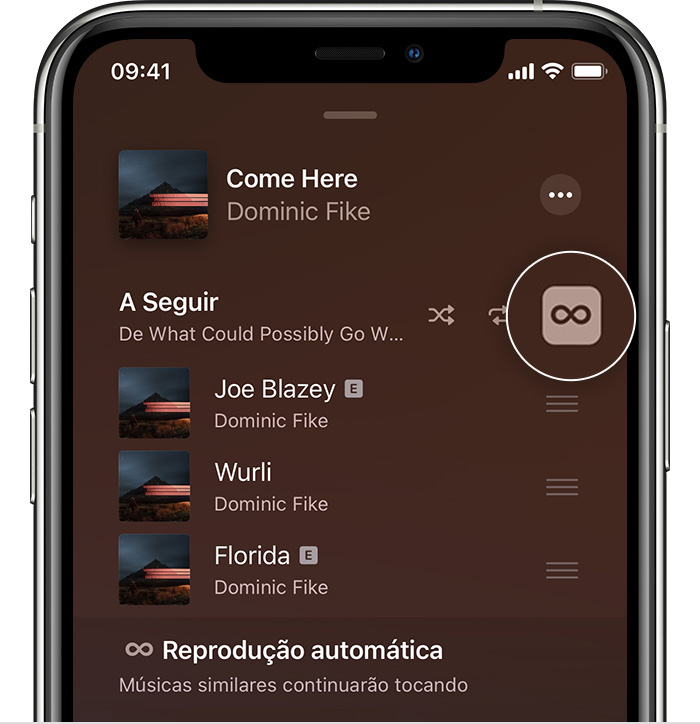 iPhone mostrando o botão Reprodução Automática na tela A Seguir