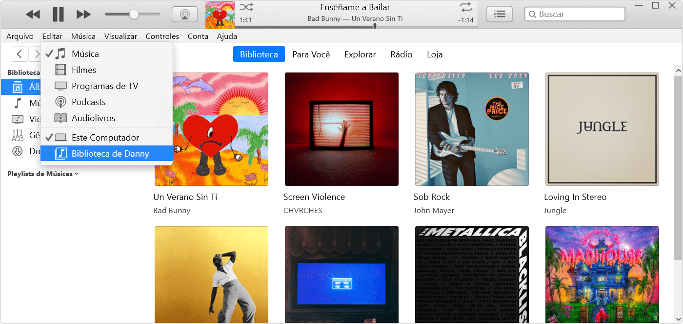 Seleção de Música no iTunes em um PC