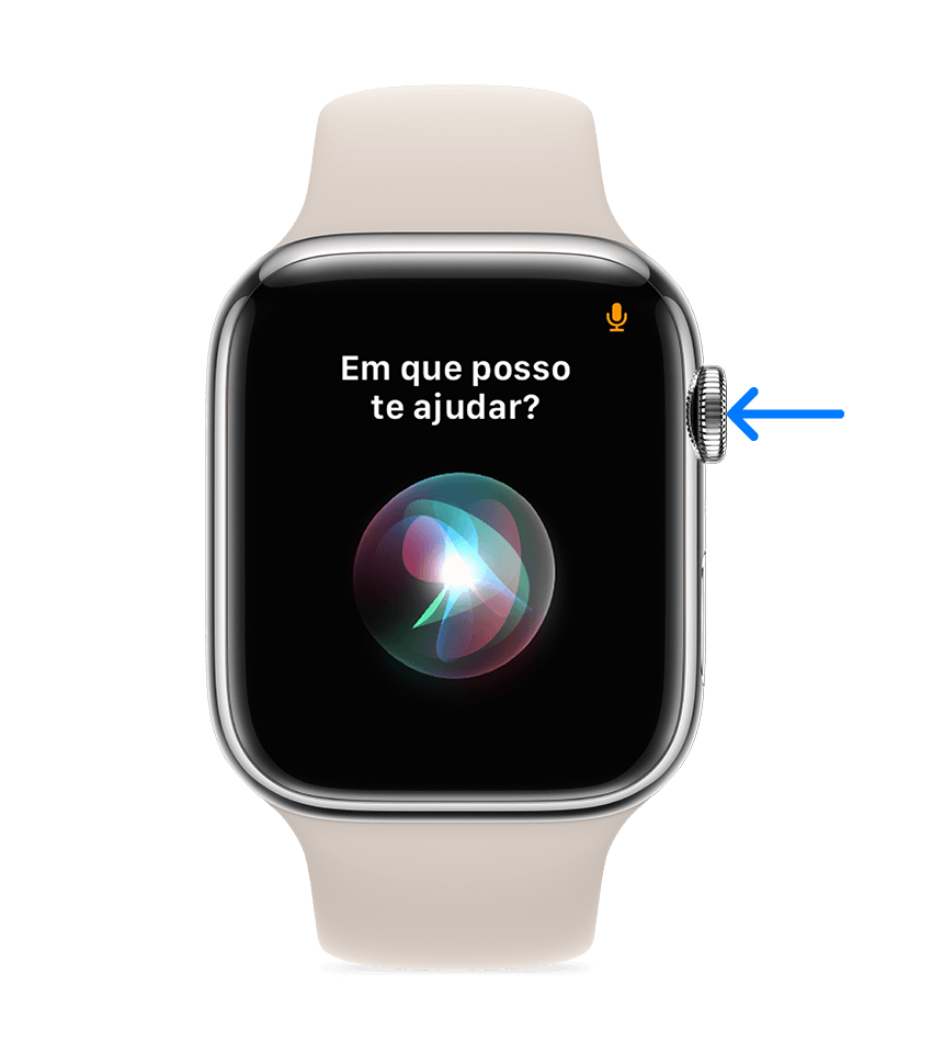 Seta apontando para a Digital Crown no Apple Watch