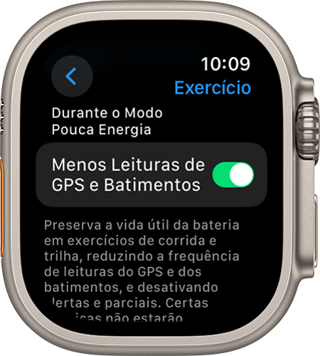 Tela de ajustes Exercício no Apple Watch mostrando a configuração 