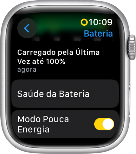 Apple Watch mostrando o Modo Pouca Energia em Ajustes