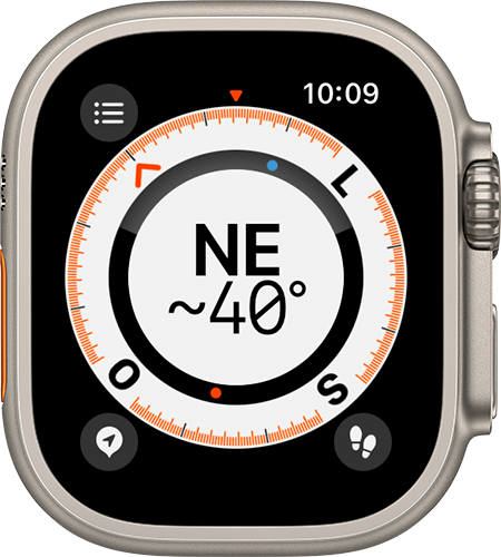 Apple Watch mostrando o app Bússola