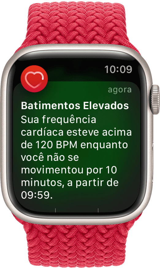 Um Apple Watch mostrando uma notificação de Batimentos Elevados