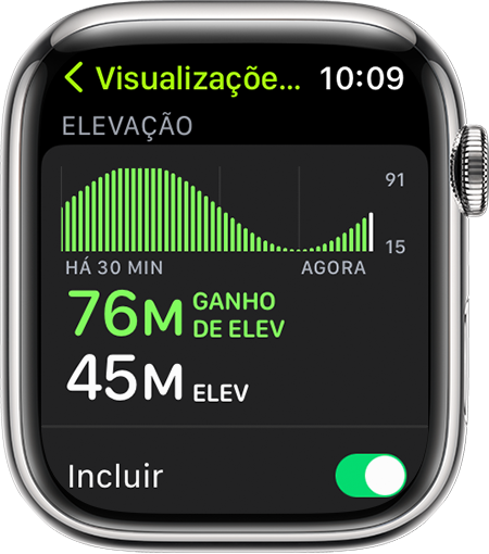 Um Apple Watch que mostra a métrica de Elevação durante uma corrida.
