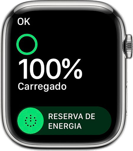Apple Watch mostrando o nível de carga