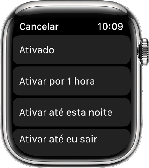Apple Watch mostrando as opções de Não Perturbe
