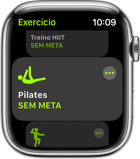 Opção de treino Pilates no app Exercício no Apple Watch.