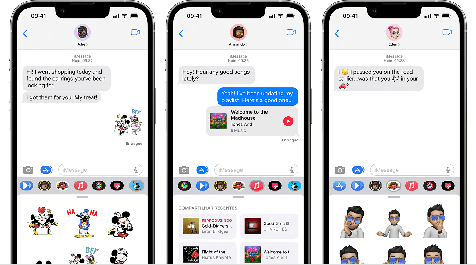 iPhone mostrando os apps do iMessage em uma conversa