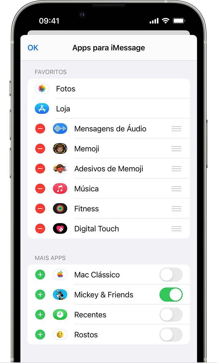 iPhone mostrando como remover ou adicionar apps do iMessage