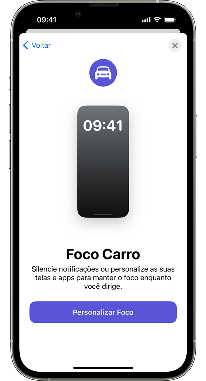 iPhone mostrando como configurar o Foco Carro