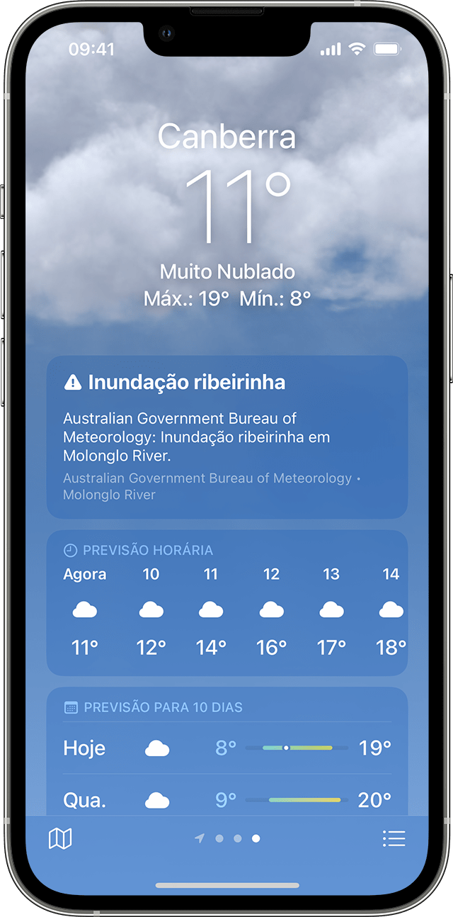 Disponibilidade de recursos e fontes de dados no app Tempo Suporte da