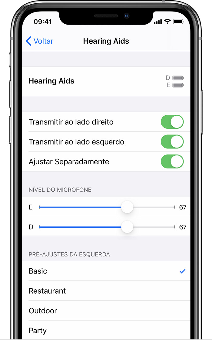 Usar aparelhos auditivos Made for iPhone - Suporte da Apple (BR)