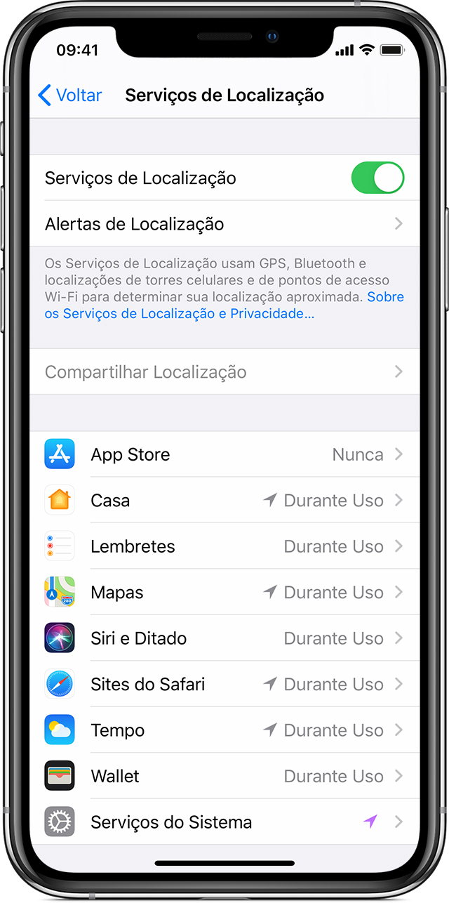 Sobre a privacidade e os Serviços de Localização no iOS e iPadOS - Suporte  da Apple (BR)