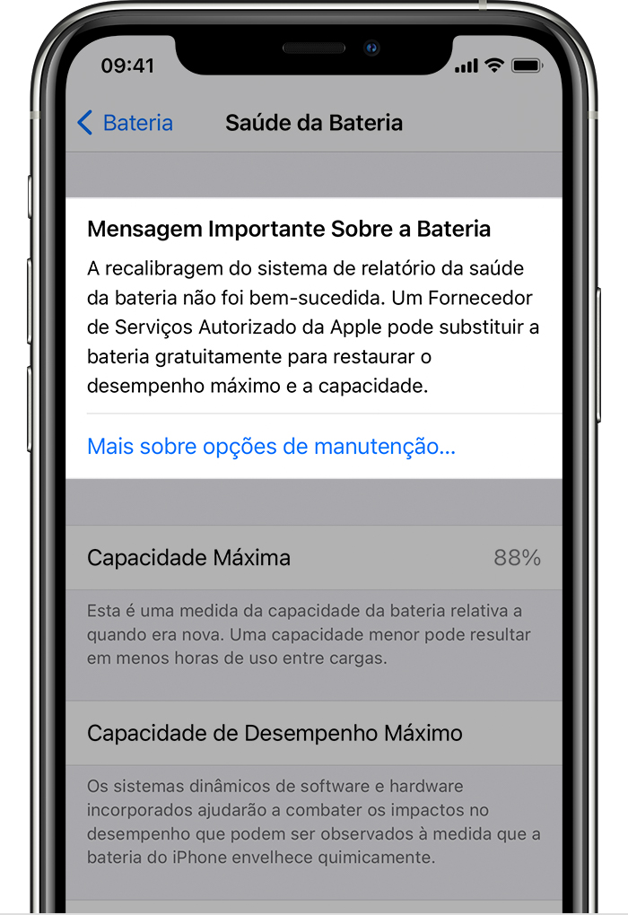 Sobre a recalibragem do sistema de relatório da saúde da bateria no iOS  14.5 - Suporte da Apple (BR)