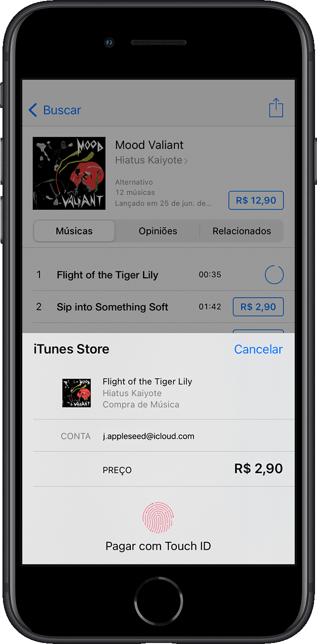 Pagando por uma música na iTunes Store usando o Touch ID