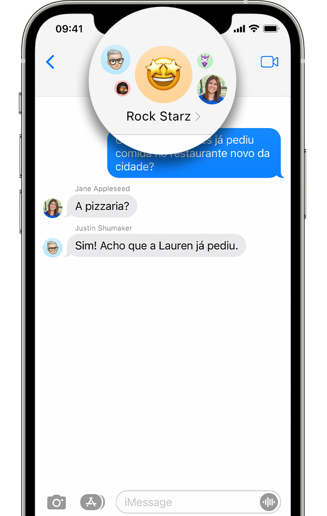 iPhone mostrando o botão de informações em uma mensagem de texto em grupo