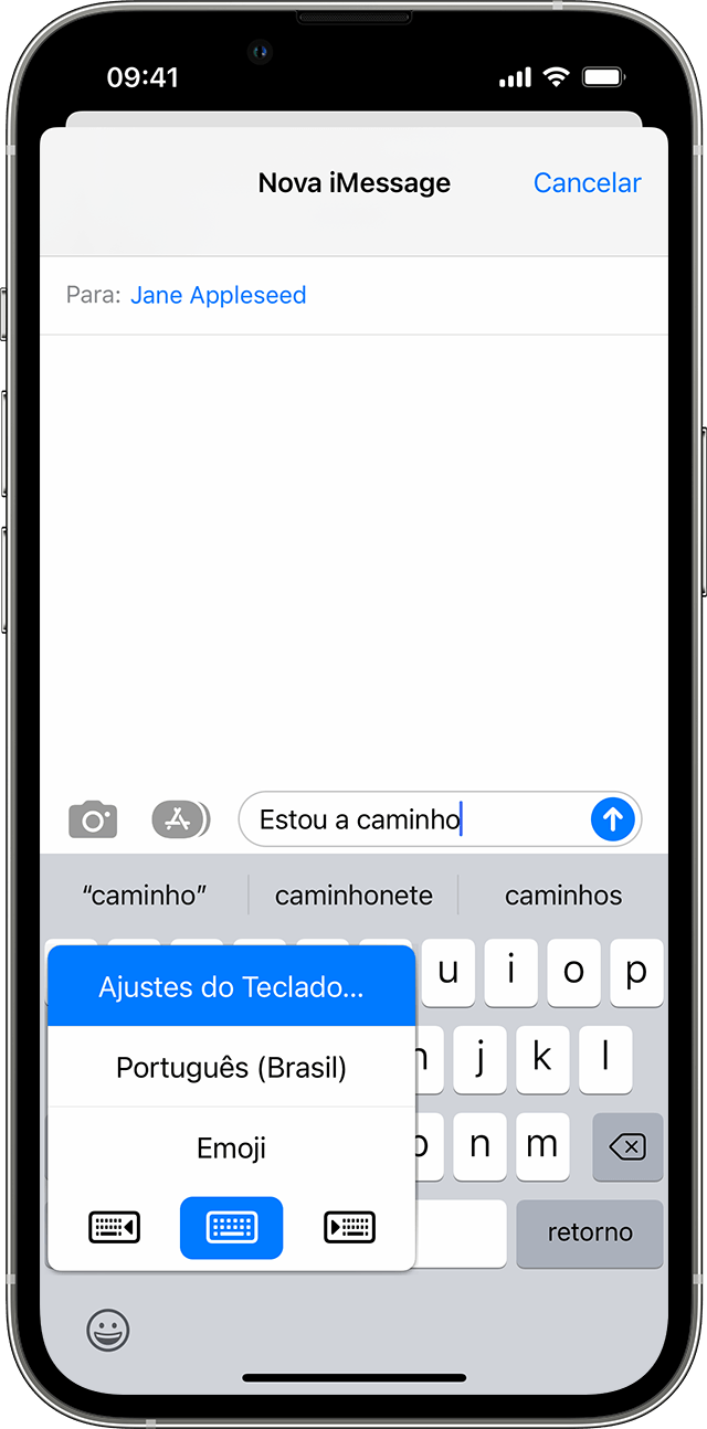 Tela do iPhone mostrando os ajustes do Teclado do texto preditivo