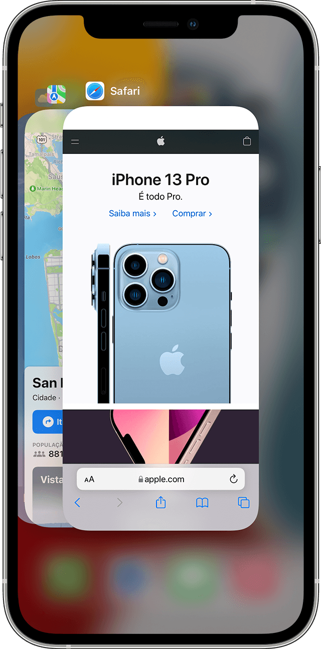 tela mostrando o recuso multitarefa no iPhone 12 Pro