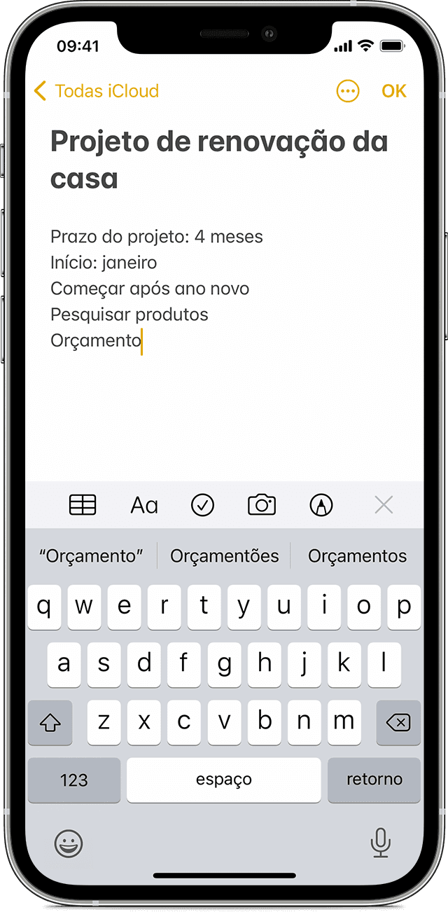 iPhone mostrando como criar uma nota no app Notas