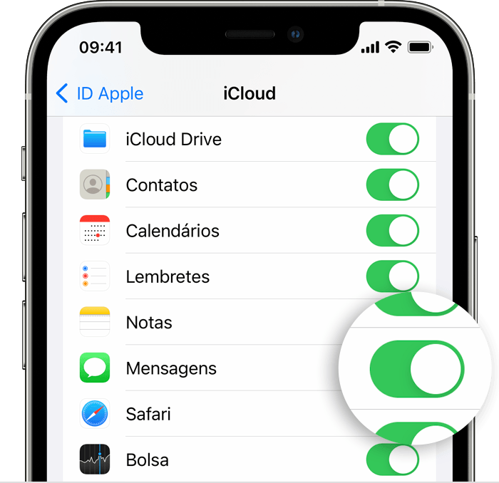 Ative o Mensagens no iCloud no iPhone