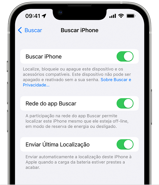No iPhone, você pode ativar o recurso Buscar no app Ajustes.