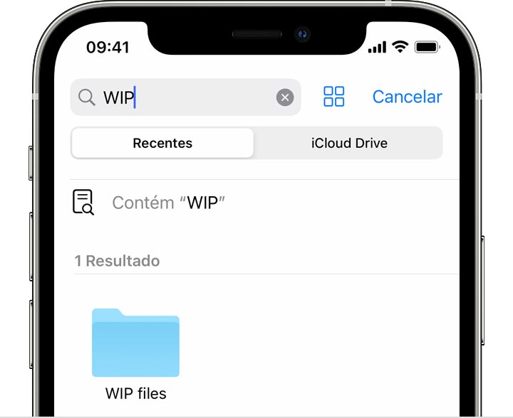 Resultados da busca do iPhone para WIP, o nome de uma pasta que contém arquivos.