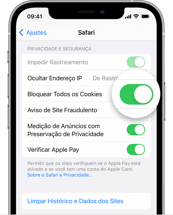 limpar cookies safari iphone