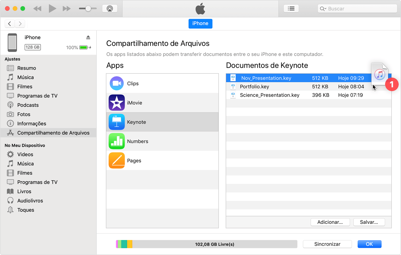 Usar o iTunes para compartilhar arquivos entre o computador e o dispositivo  iOS ou iPadOS - Suporte da Apple (BR)