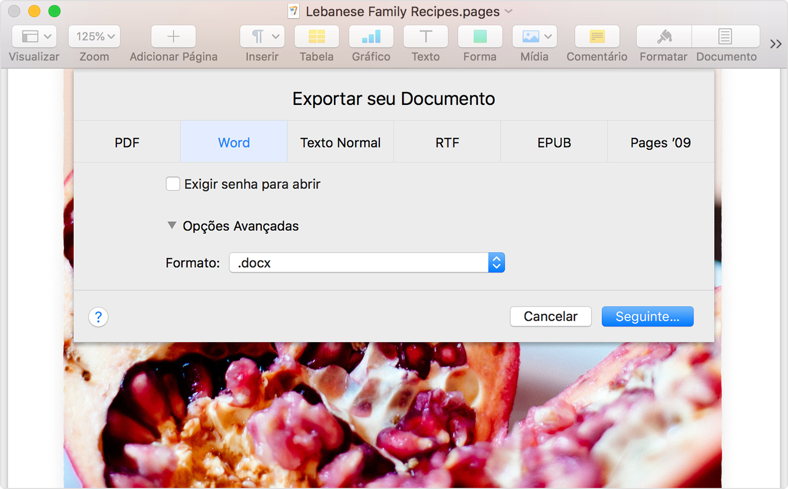 Converter documentos do Pages em PDF, Microsoft Word e outros Suporte