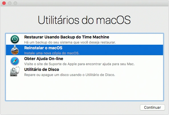 Janela Utilitários do macOS