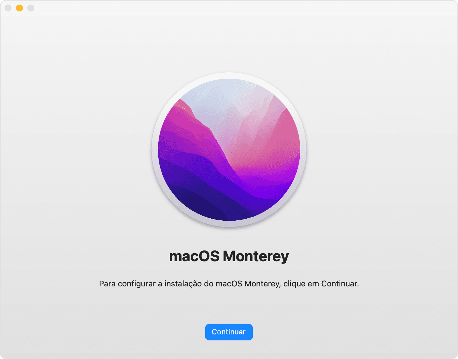 Janela do instalador do macOS Monterey