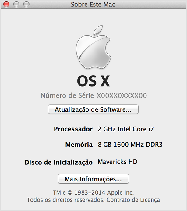 Janela Sobre Este Mac no OS X Mavericks