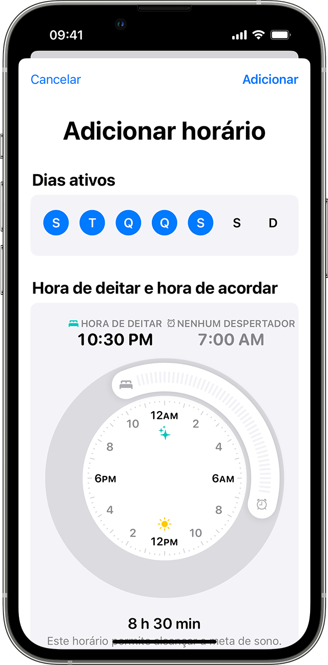 Um ecrã do iPhone a mostrar as opções para editar um horário de sono completo