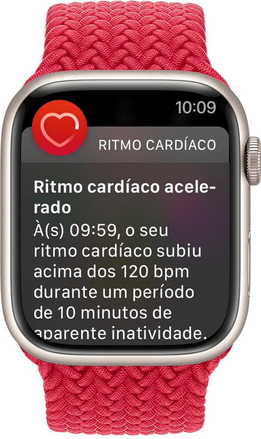 Um Apple Watch que mostra um aviso de Ritmo cardíaco acelerado