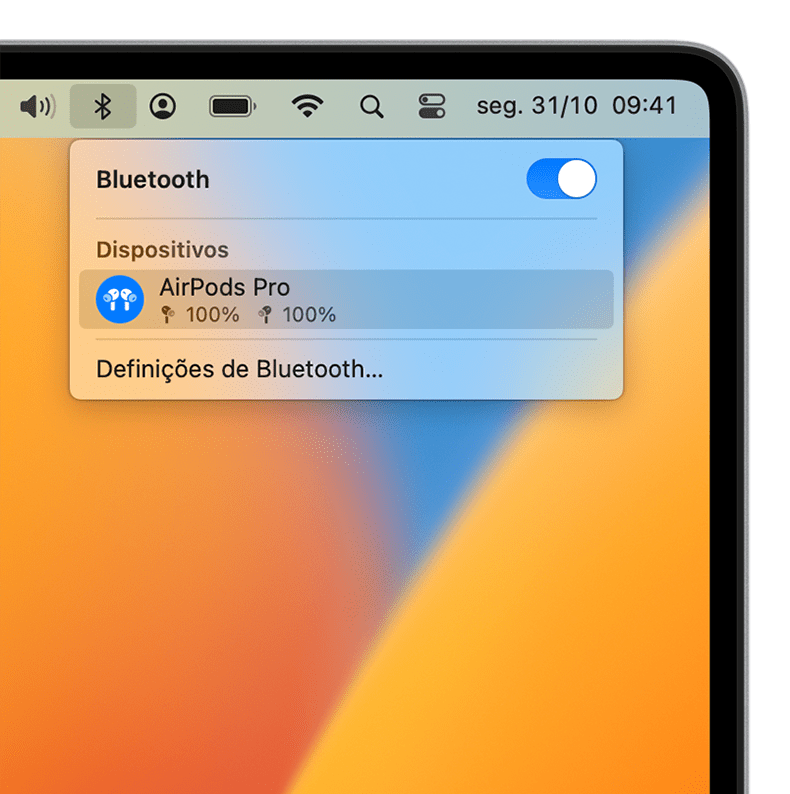 Menu Bluetooth na barra de menus do Mac
