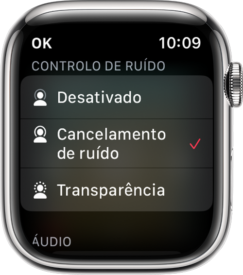 Modos Cancelamento de ruído e Transparência no Apple Watch