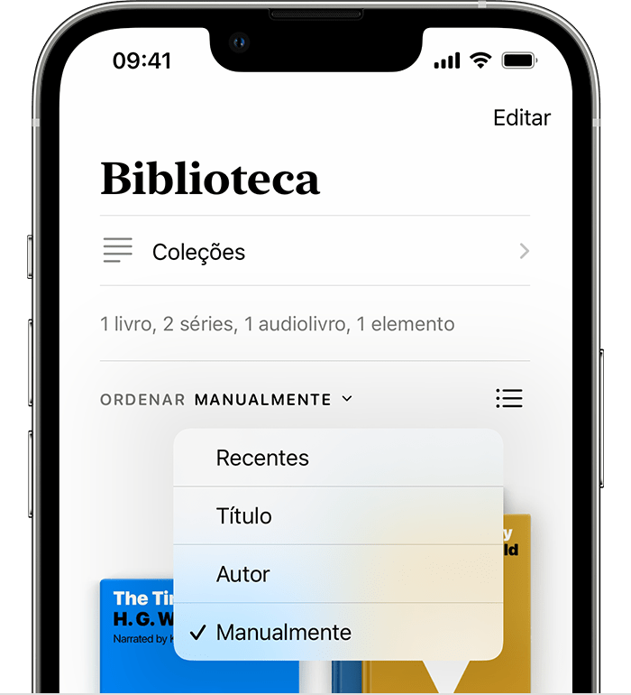 A opção Manualmente na Biblioteca no iPhone