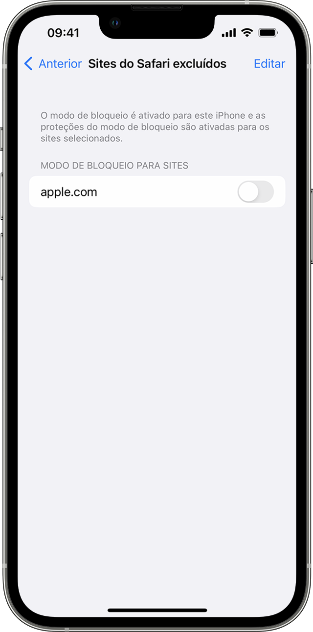 Excluir sites do Modo de bloqueio no iPhone